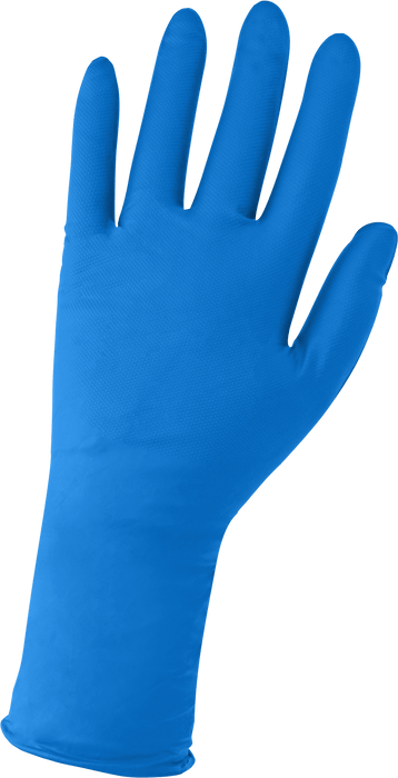 Panther-Guard Heavyweight Nitrile, Powder-Free, Industrial-Grade, Raised Micro-Diamond Pattern, Blue, 9-Mil, 11-Inch Disposable Gloves Global Glove