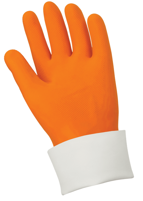 FrogWear Heavy 30-Mil Flock-Lined Orange Rubber Latex with Honeycomb Pattern Grip Unsupported Gloves Global Glove