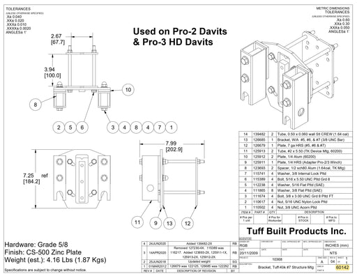 Tuff Built Products Tuff Klik Structure Bracket #7 Tube, 68mm for PRO-1 Winches.  SKU# 60142 Tuff Built