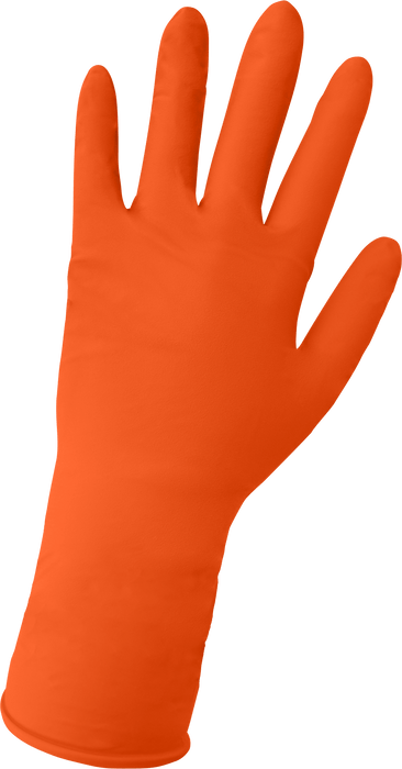Panther-Guard Heavyweight Nitrile, Powder-Free, Examination-Grade, High-Visibility Orange, 6-Mil, Textured Fingertips, Aloe-Coated Interior, 11-Inch Disposable Gloves Global Glove