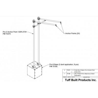 Tuff Built Products Sky-X-Stand PRO-9 System, c/w 70186 8 piece cube & 2 x 70374 steel davit 120R-260H, transport assembly to be added. SKU# 70376