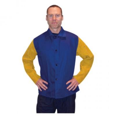 Radnor Small Royal Blue And Gold Westex FR7A Cotton And Tanned Side Split Cowhide 30" Flame Retardant Jacket With Snap Front Closure