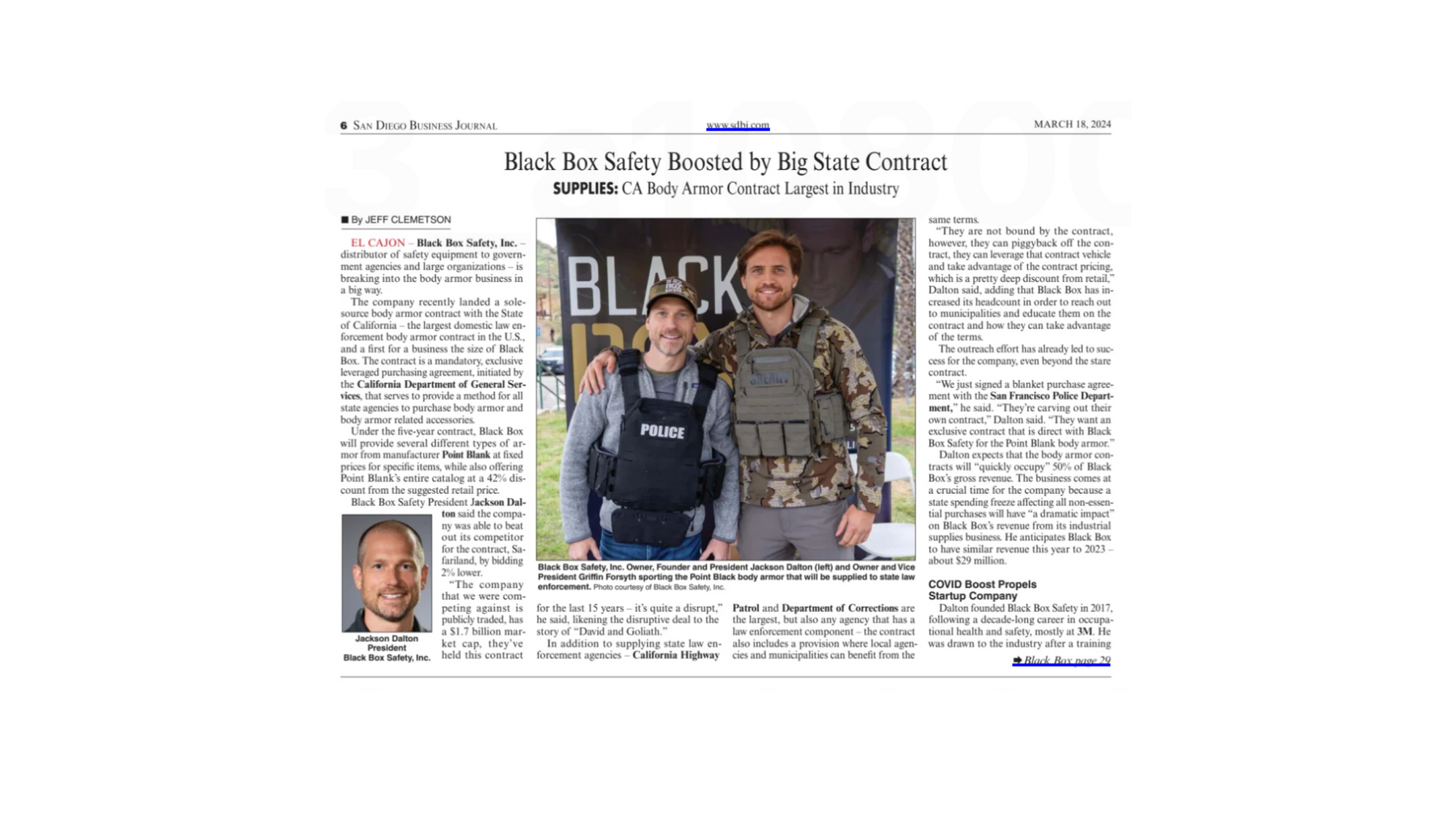 Screenshot of Black Box Safety featured in San Diego Business Journal Article 