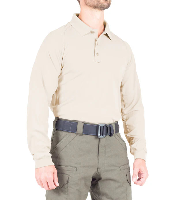 First Tactical- Men's V2 Pro Performance Long Sleeve Polo-Silver/Tan