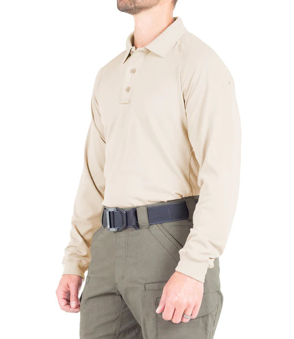 First Tactical- Men's V2 Pro Performance Long Sleeve Polo-Silver/Tan