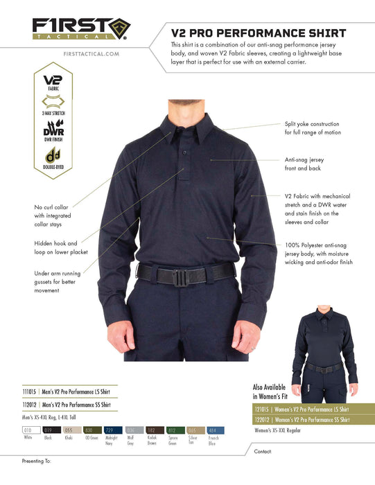 First Tactical- Men's V2 Pro Performance Long Sleeve Polo-Midnight Navy