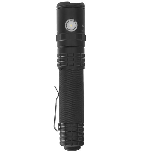 Metal USB Dual-Light Tactical Flashlight - White Spot - White Flood - Li-Ion - Black