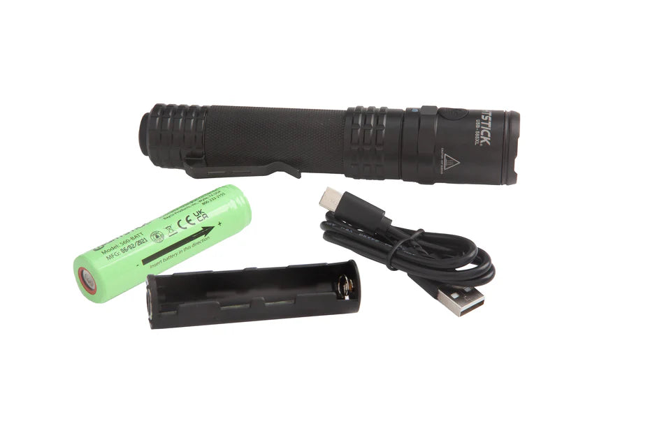 Metal USB Dual-Light Tactical Flashlight - White Spot - White Flood - Li-Ion - Black