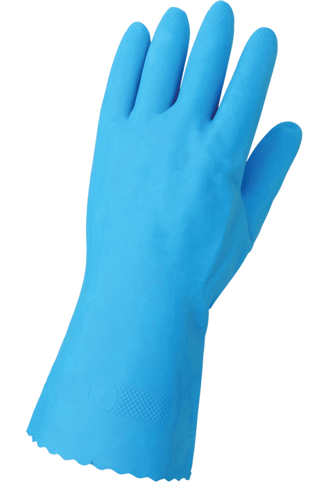 FrogWear Blue Flock-Lined 18-Mil Rubber Latex Unsupported Gloves with Diamond Pattern Grip 140FB Global Glove