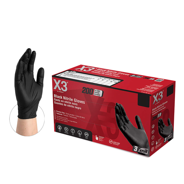 AMMEX X3 Industrial Black Nitrile Gloves BX3D AMMEX