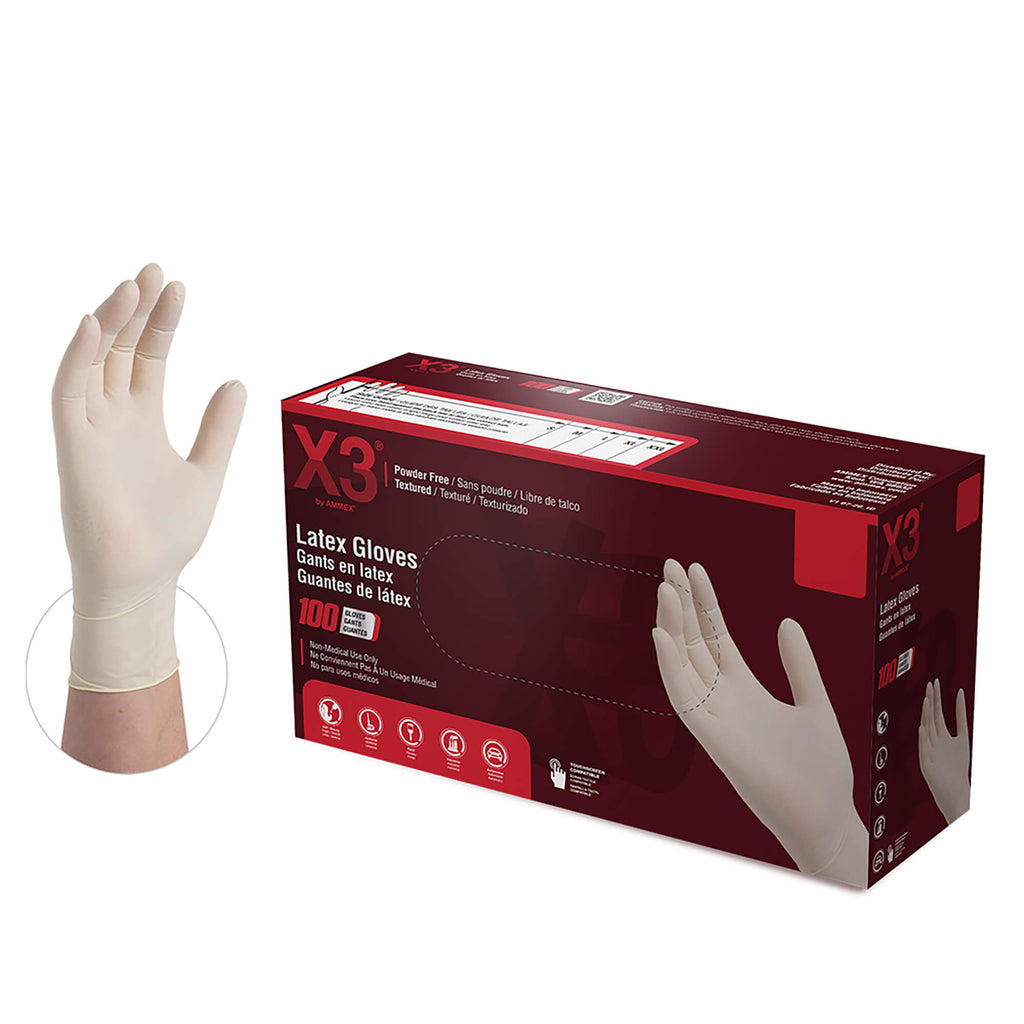 Powder Free Ammex X3 AMMEX X3 Industrial Ivory Latex Gloves