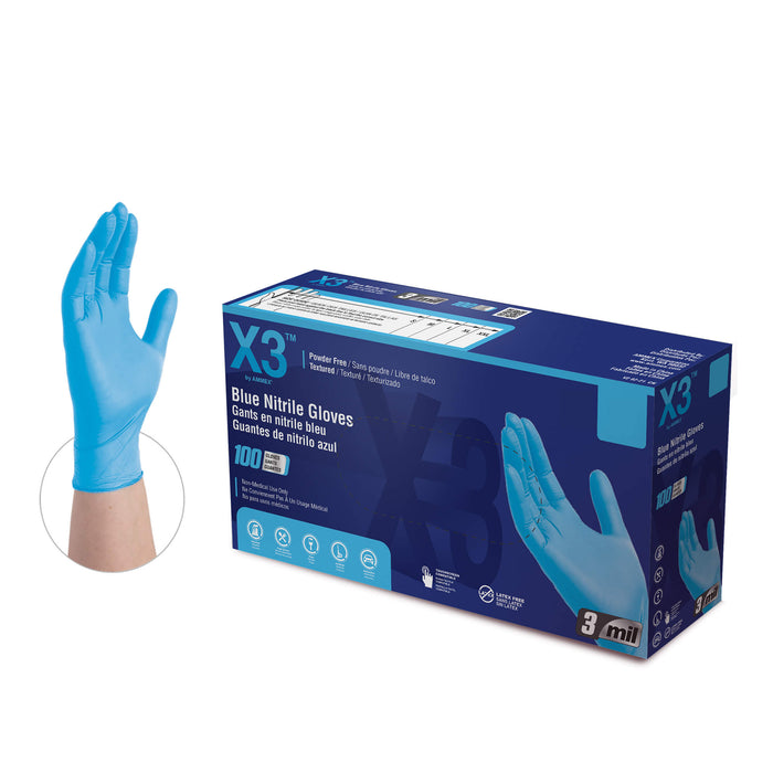 AMMEX X3 Industrial Blue Nitrile Gloves NX3 AMMEX