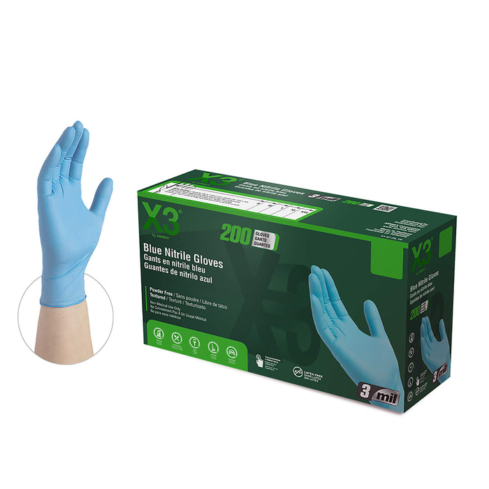 AMMEX X3 Industrial Blue Nitrile Gloves X3D AMMEX
