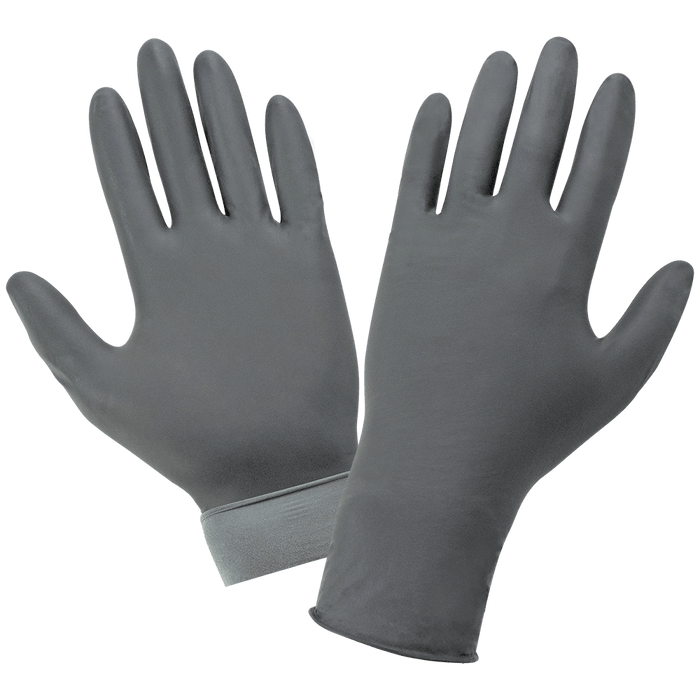 Panther-Guard Heavyweight Nitrile, Powder-Free, Examination-Grade, Steel Gray, 6-Mil, Flock Lined, Textured Fingertips, 9.5-Inch Disposable Gloves Global Glove