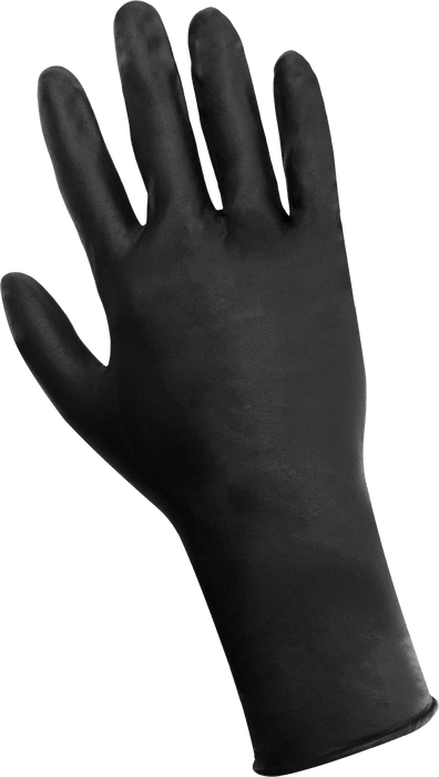 Panther-Guard Heavyweight Nitrile, Powder-Free, Industrial-Grade, Black, 8-Mil, Flock Lined, Textured Fingertips, 11-Inch Disposable Gloves Global Glove