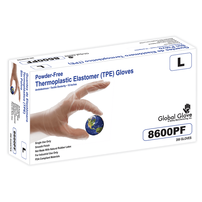 Keto-Handler Plus Thermoplastic Elastomer (TPE), Powder-Free, Industrial-Grade, Clear, 2-Mil, Economy, Smooth Finish, 10-Inch Disposable Gloves Global Glove