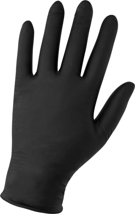 Panther-Guard Heavyweight Nitrile, Powder-Free, Industrial-Grade, Raised Micro-Diamond Pattern, Black, 6-Mil, 9.5-Inch Disposable Gloves Global Glove