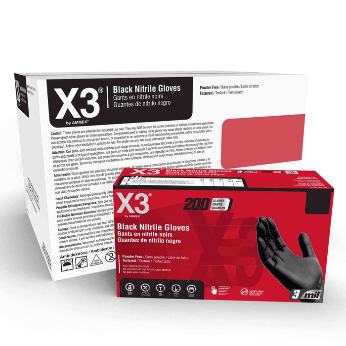 AMMEX X3 Industrial Black Nitrile Gloves BX3D AMMEX