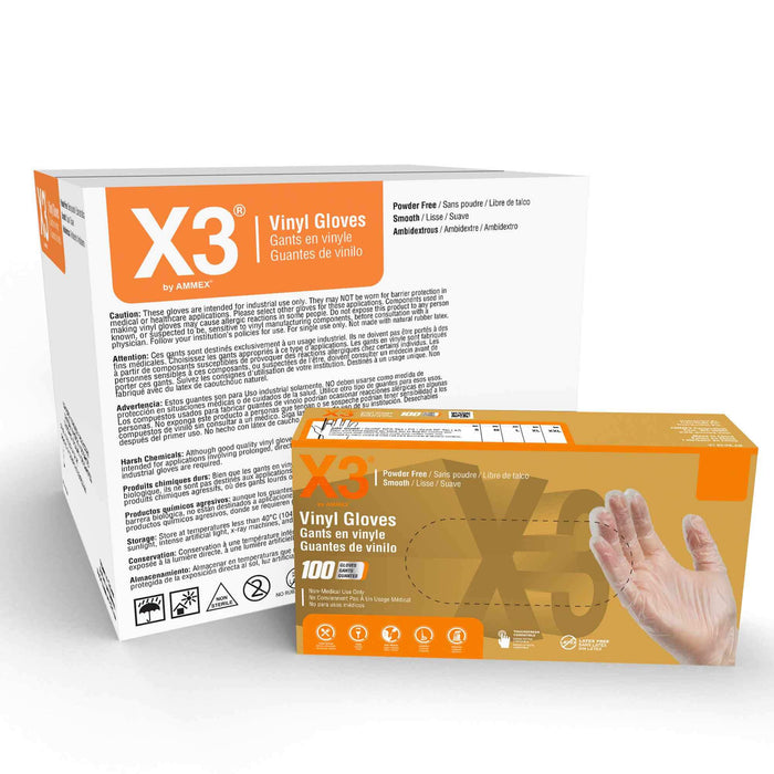 AMMEX X3 Industrial Clear Vinyl Gloves GPX3 AMMEX