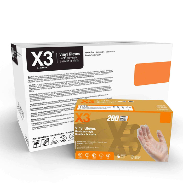 AMMEX X3 Industrial Clear Vinyl Gloves GPX3D AMMEX