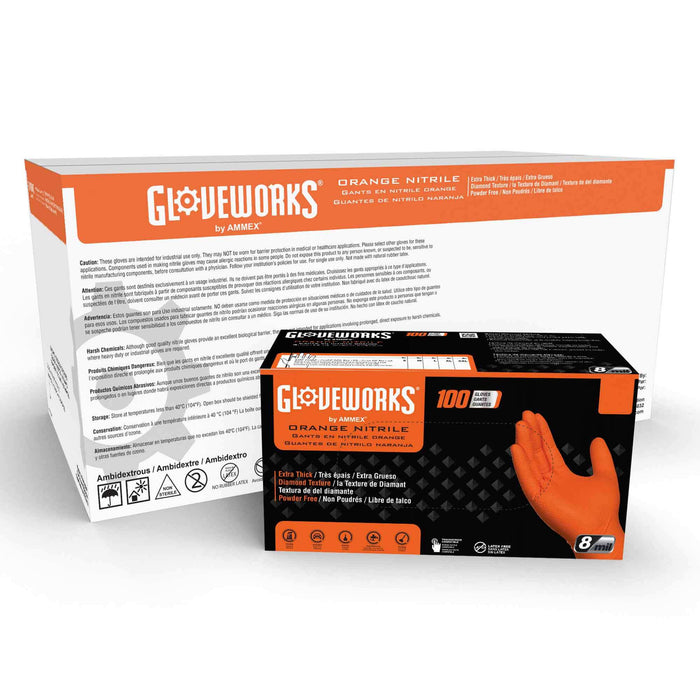 AMMEX Gloveworks Industrial Orange Nitrile RDT Gloves GWON AMMEX