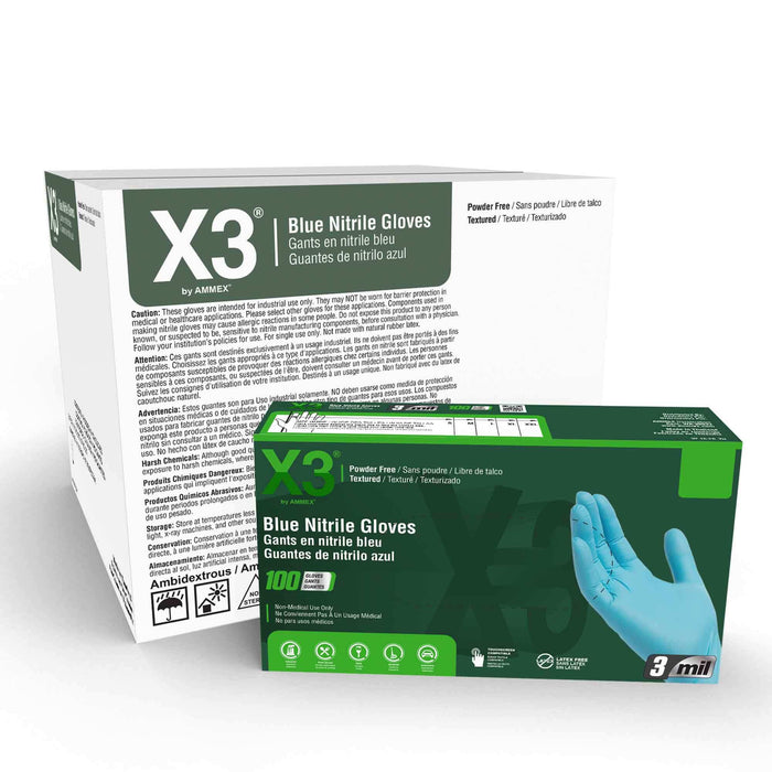 AMMEX X3 Industrial Blue Nitrile Gloves X3 AMMEX