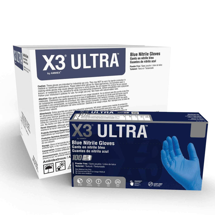 AMMEX X3 Industrial Blue Nitrile Gloves XUNPF AMMEX