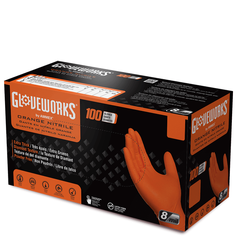 AMMEX Gloveworks Industrial Orange Nitrile RDT Gloves GWON — Black