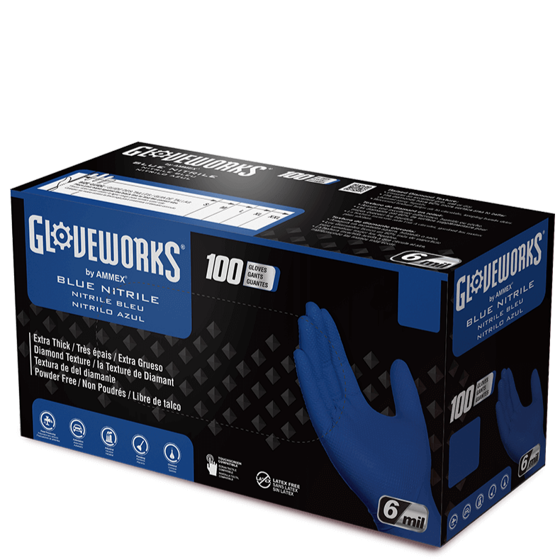 AMMEX Gloveworks Industrial Royal Blue Nitrile RDT Gloves GWRBN