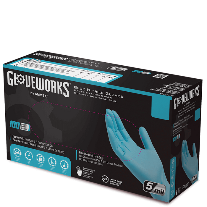 AMMEX Gloveworks Industrial Blue Nitrile Gloves INPF