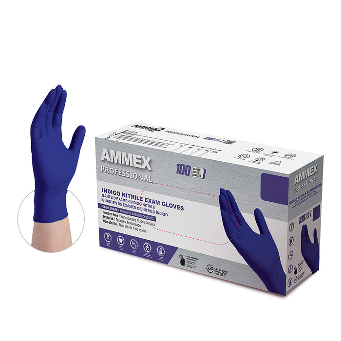 AMMEX Exam Indigo Nitrile Gloves AINPF AMMEX