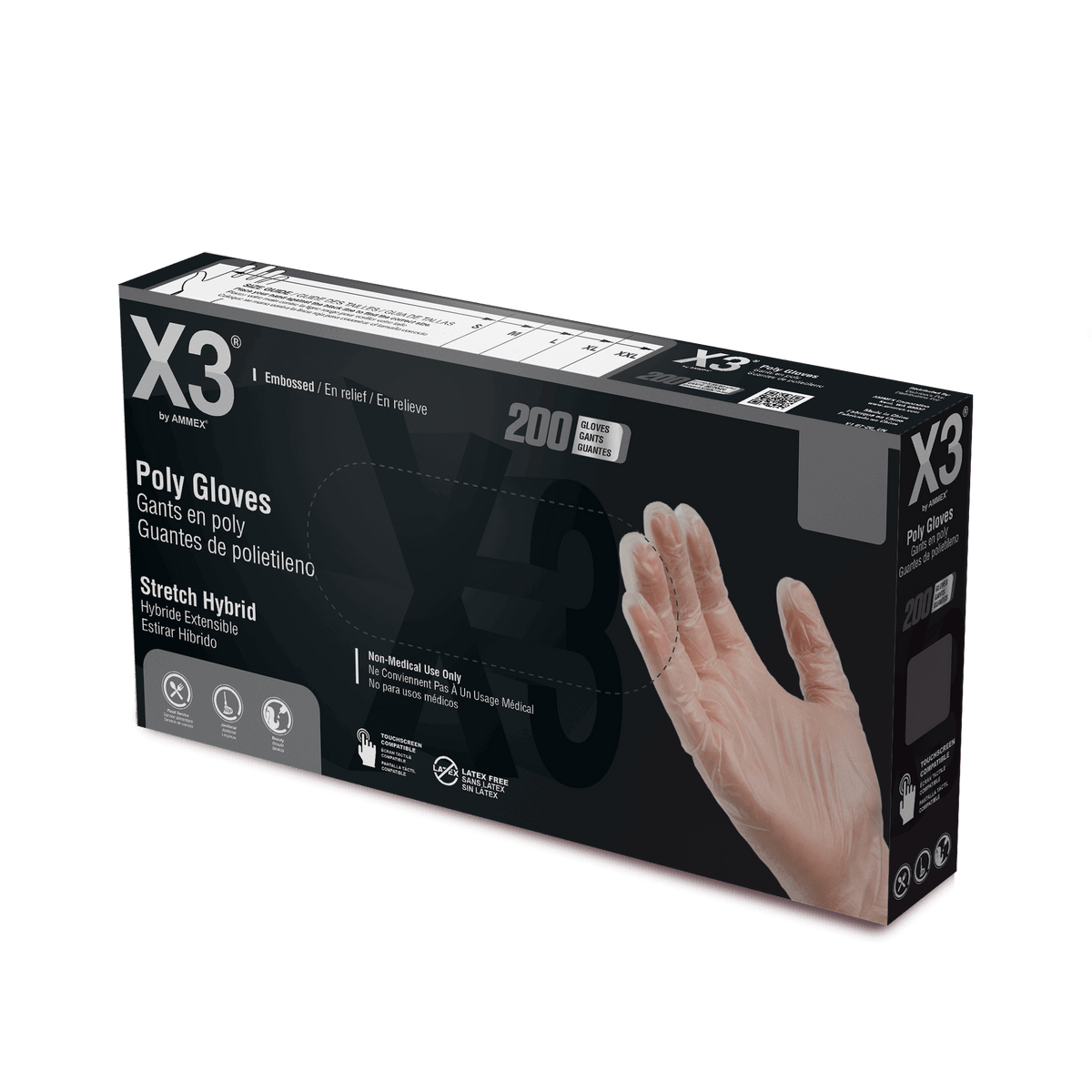AMMEX X3 Food Service Clear Stretch Hybrid Poly Gloves TEX3