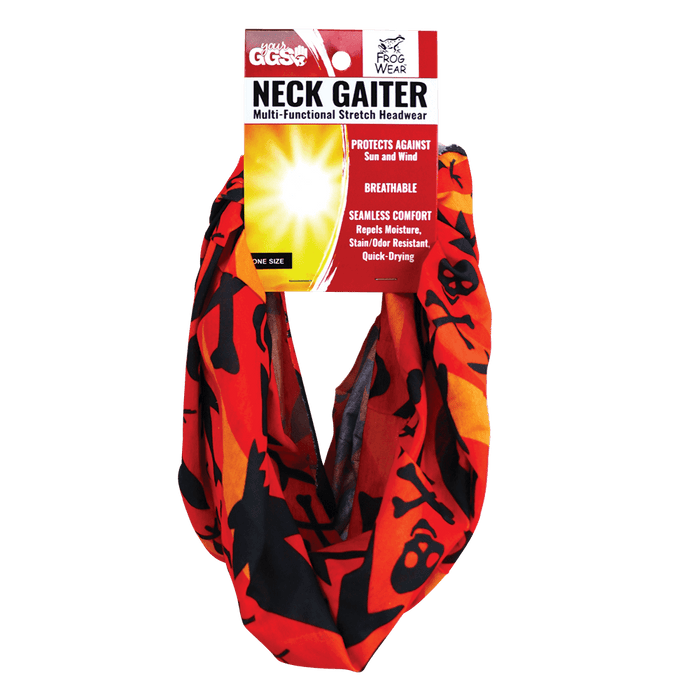 FrogWear Multi-Function Neck Gaiter, Orange and Black Shark and Cross Bones Design Global Glove