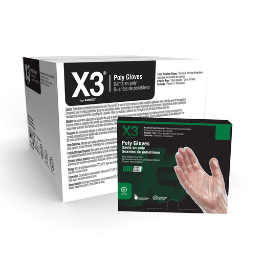 AMMEX X3 Food Service Clear Poly Gloves PGLOVE AMMEX
